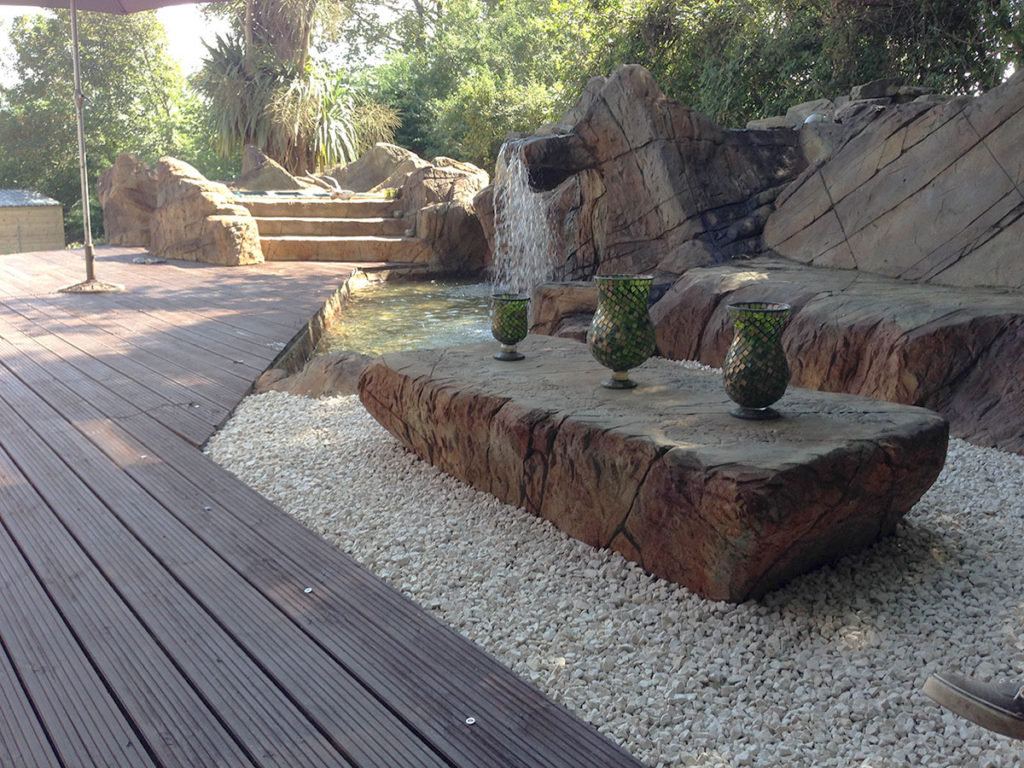 Theme park set of rocks and decking